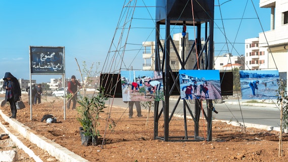 A drip irrigation system was installed in Salamieh for trees planted earlier in the year by AKAH.