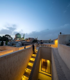 View of the Shah Mosque from the rooftop at night. | Aga Khan Trust for Culture / Deed Studio (photographer)