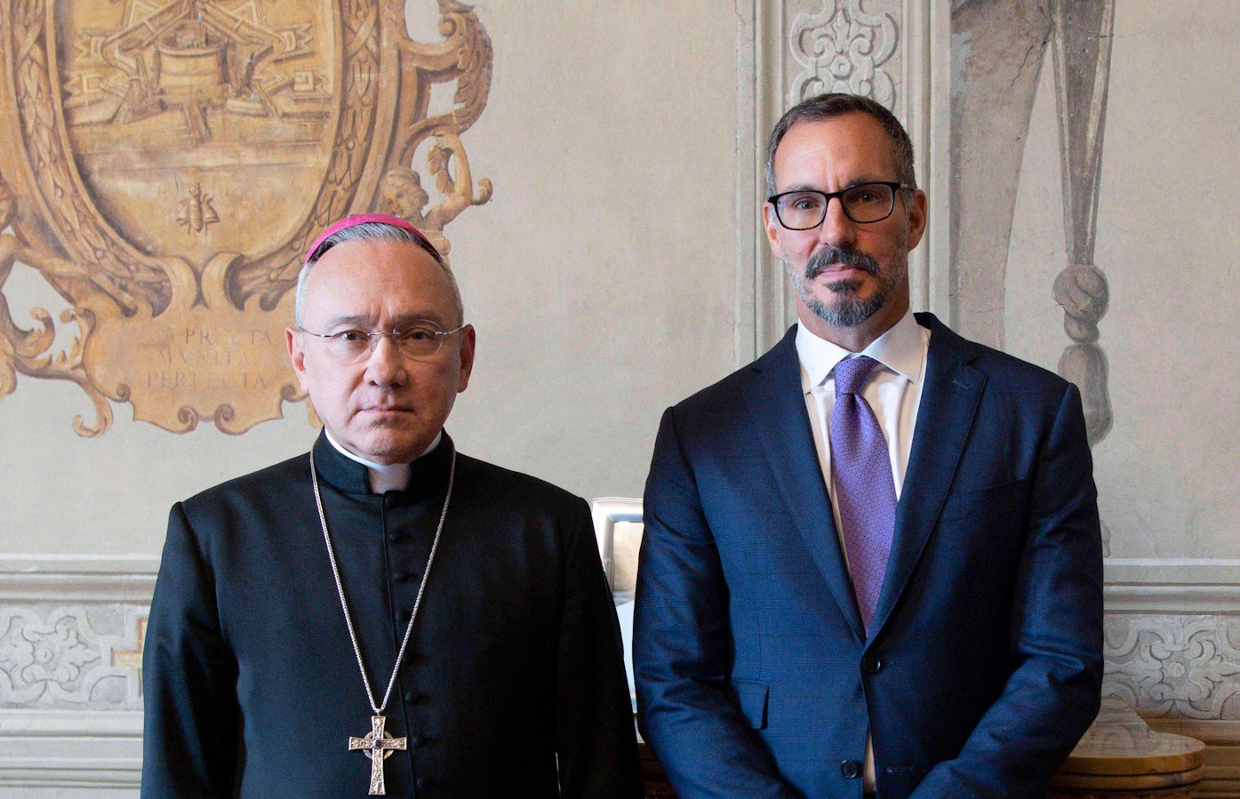 His Excellency Reverend Dom Edgar Peña Parra, the Substitute of the Secretariat of State at the Vatican, and Prince Rahim Aga Khan  | Divisione Produzione Fotografica / Vatican Media